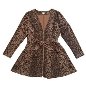 Brown-black Leopard Print Zip Front Dress Coat. Size 2X (plus size)